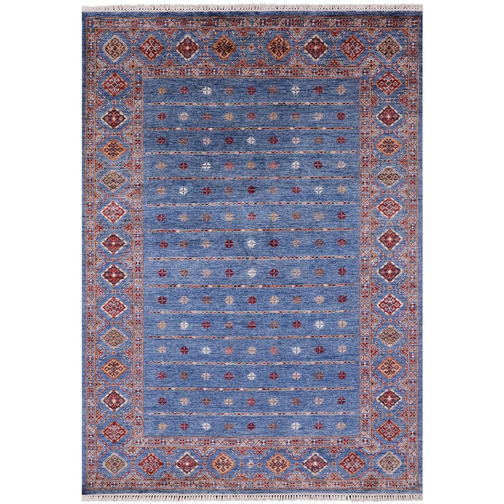 Golden Nile Blue Khorjin Hand Knotted Wool Rug - 5' 10" X 8' 0"