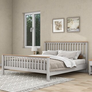 King Size Bed Frame with Headboard and Footboard, Country Gray Solid ...