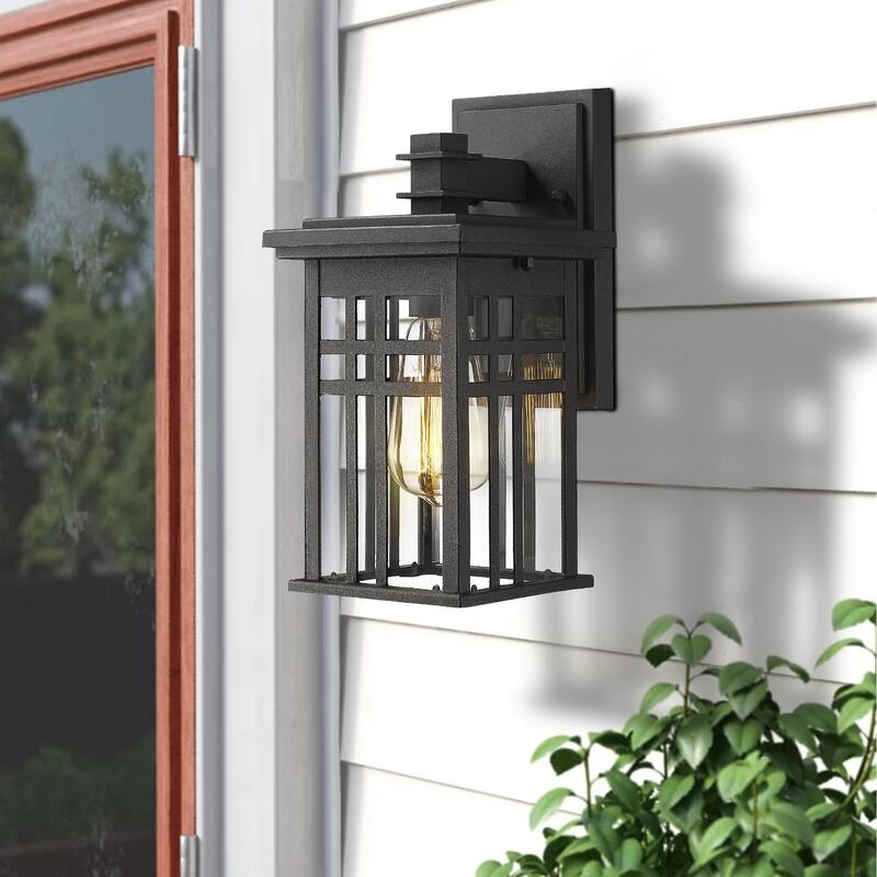 Outdoor Wall Lantern in Black/White Finish,Wall Sconce Lantern with Clear Glass