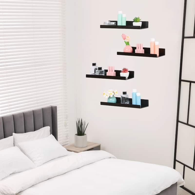 Acrylic Floating Shelves for Wall, Clear Acrylic Shelves for Bathroom Living Room and Kitchen Room Wall Display Shelf Black