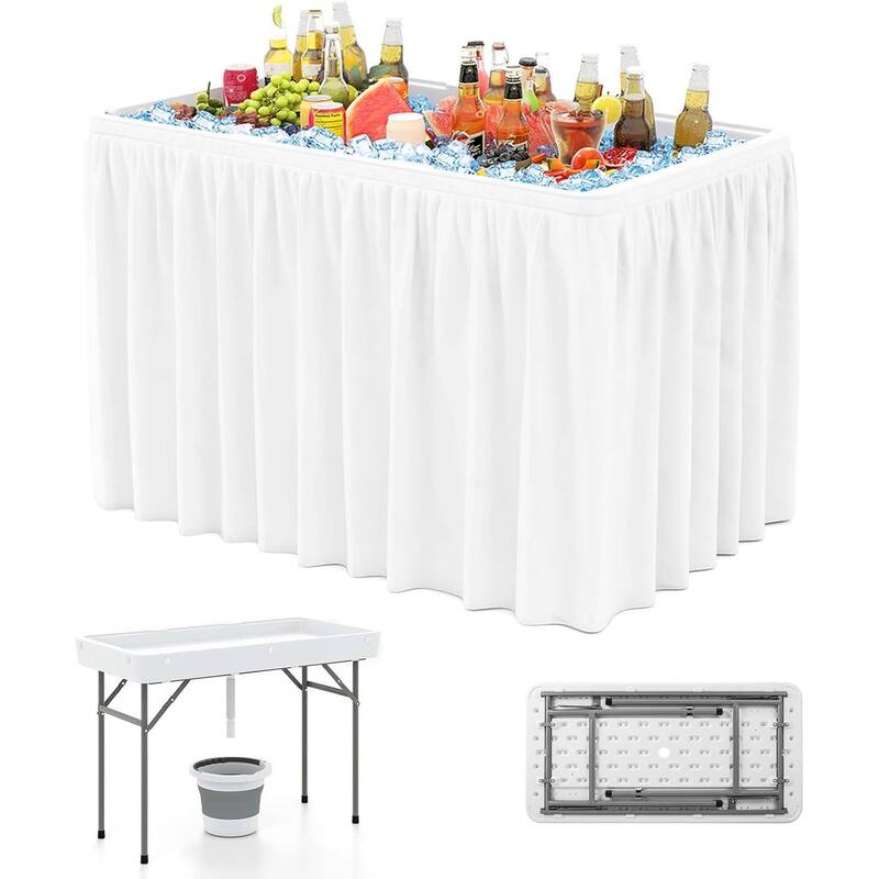 4 FT Portable Ice Table Folding Ice Cooler Table w/ Drain & Sink - White
