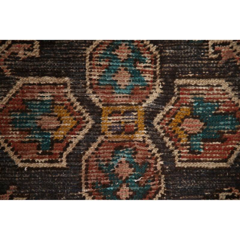 Vegetable Dye Hamedan Persian Vintage Runner Rug Geometric Wool Carpet - 2'11"x 10'1"
