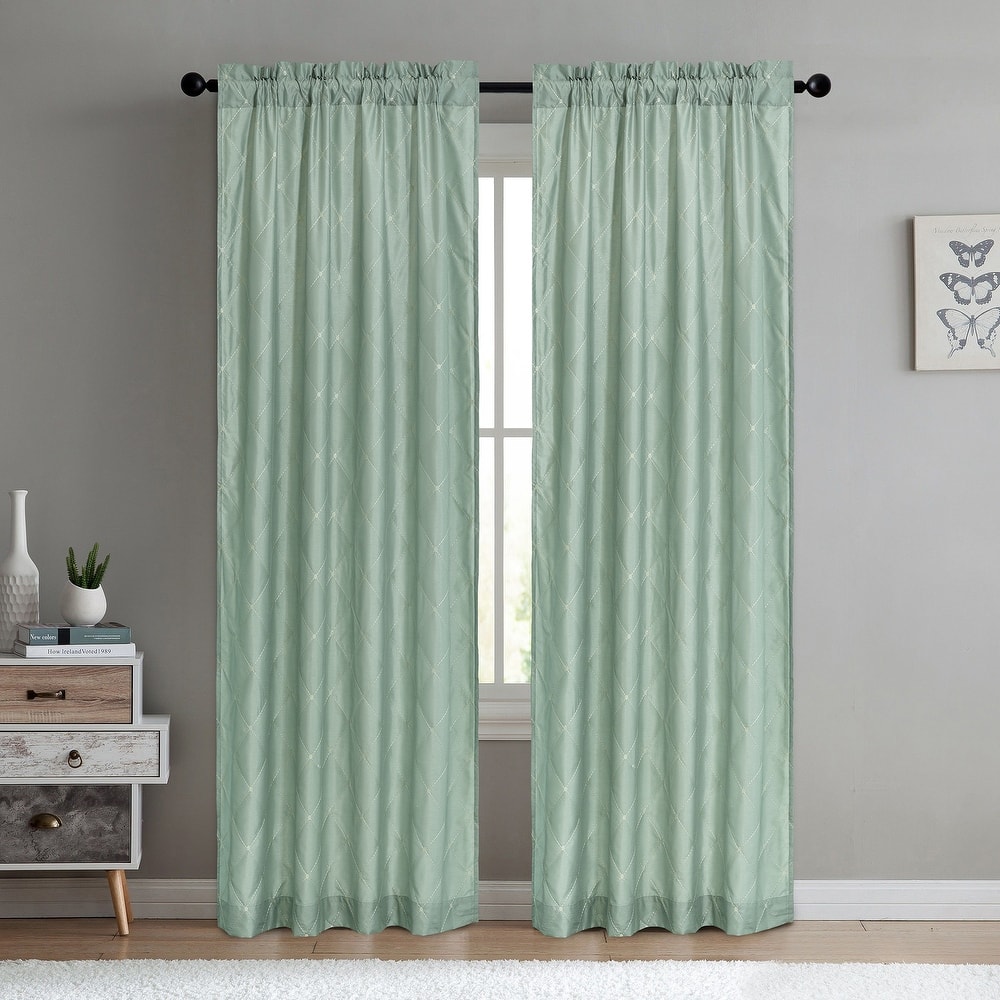 Serenta Doris Diamond Embroidery Light Reducing Faux Silk Curtain