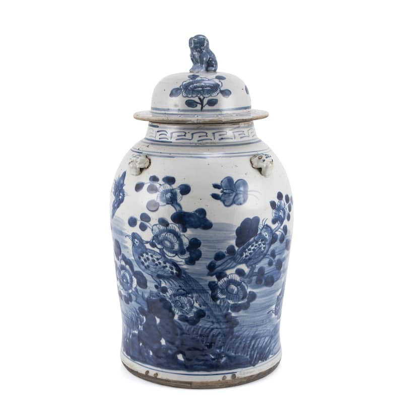 Vintage Temple Jar Flower Bird Motif - Small