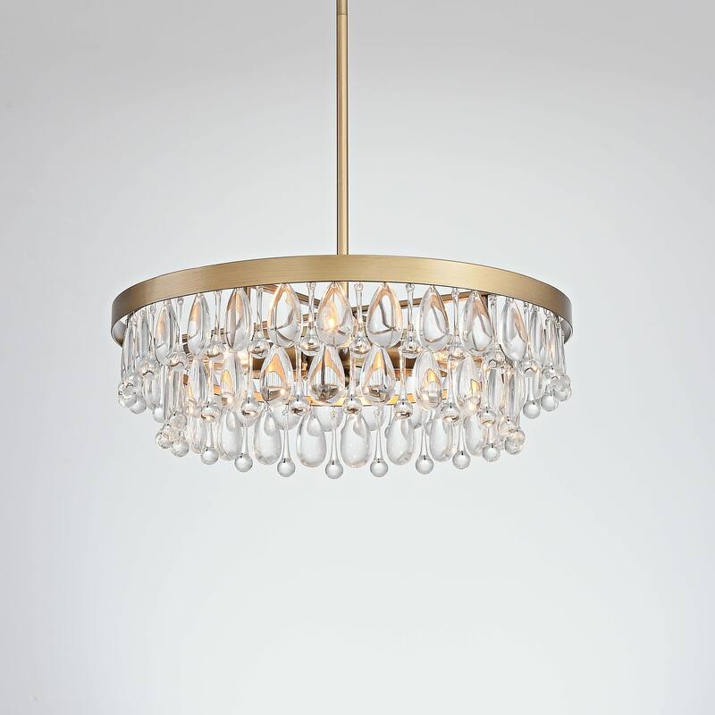 Viviana 4-light Crystal Teardrop Round Chandelier - Brushed Brass