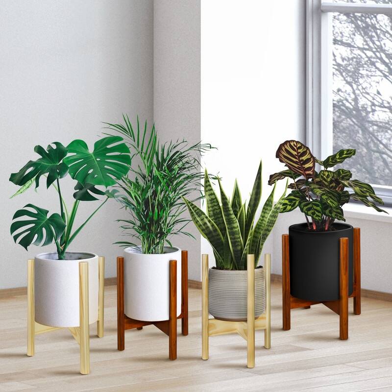 Mid-Century Modern Wood Plant Display Stand (Stand Only)