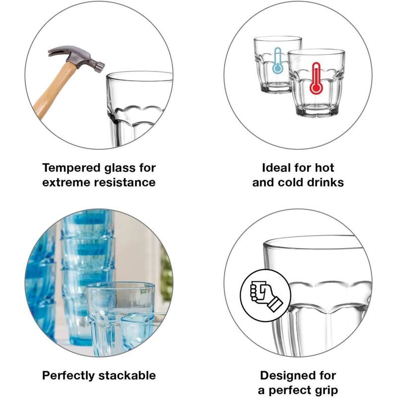 Bormioli Rocco Set of 6 Rock Bar Stackable DOF Glasses - 13.25 oz.