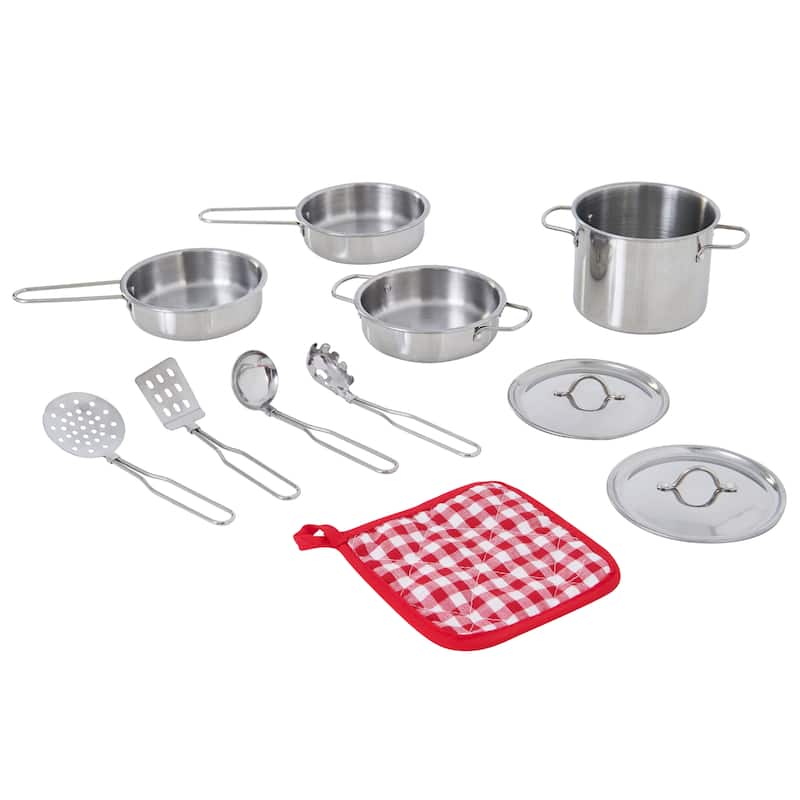 Teamson Kids Little Chef Frankfurt 11-Piece Stainless Steel Play Cooking Set
