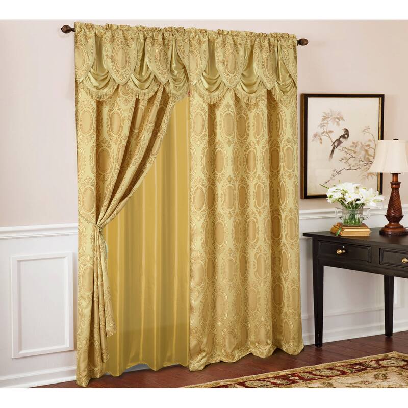 Gracewood Hollow Mabanckou Textured Jacquard Single Rod Pocket Curtain Panel w/ Attached Valance (54 x 84) - 54 x 84 in.