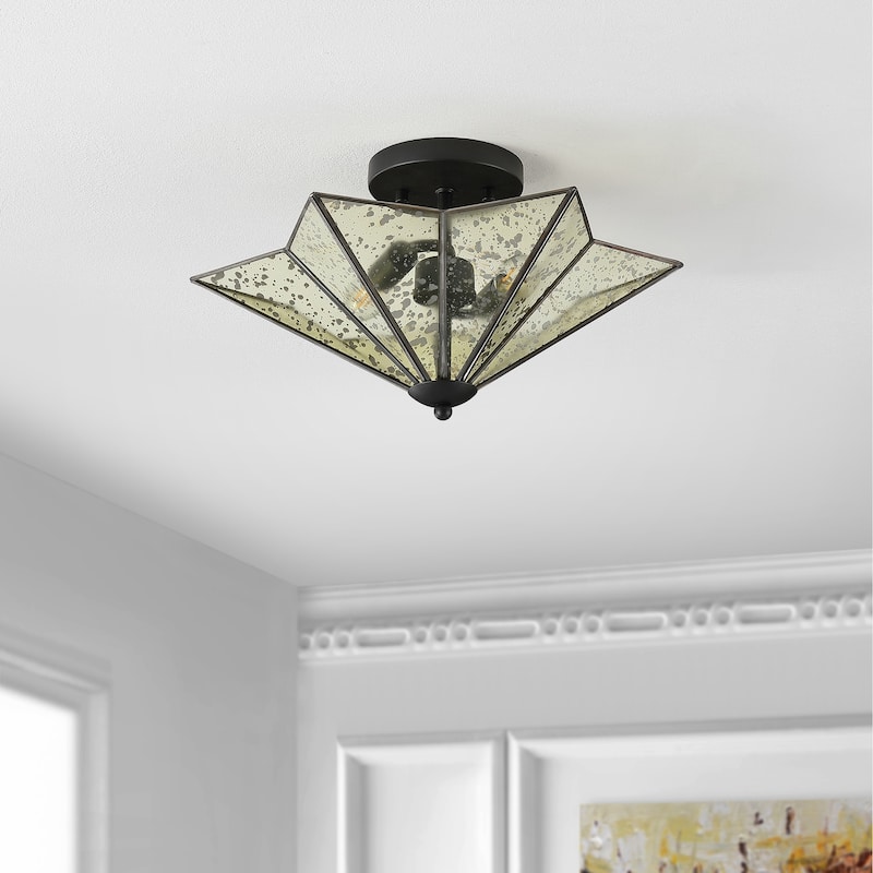 SAFAVIEH Lighting Nefisa Flush Mount - 16" W x 16" D x 9" H - 16Wx16Dx9H - Black/Clear Mercury Glass