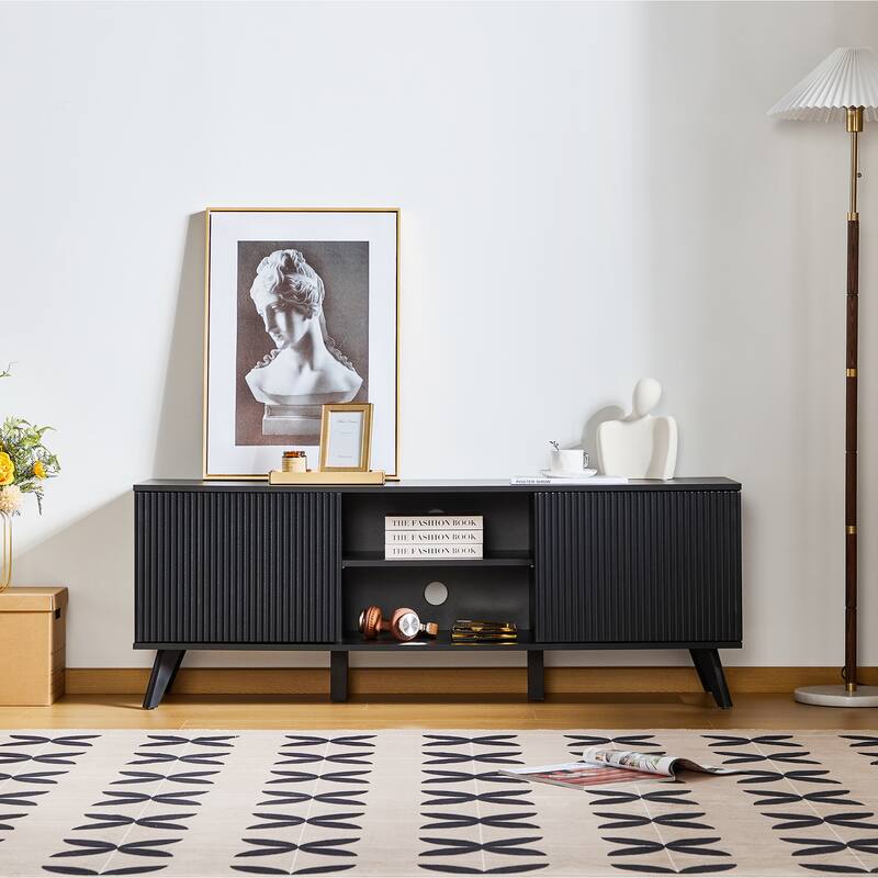 58Inch Wooden TV stand With Storage for TV up to 65Inch - Black