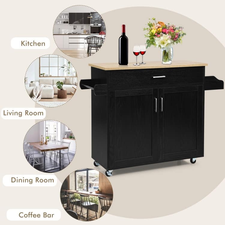 Rolling Kitchen Island Cart with Towel and Spice Rack - 45.5" x 16" x 33.5"(L x W x H)