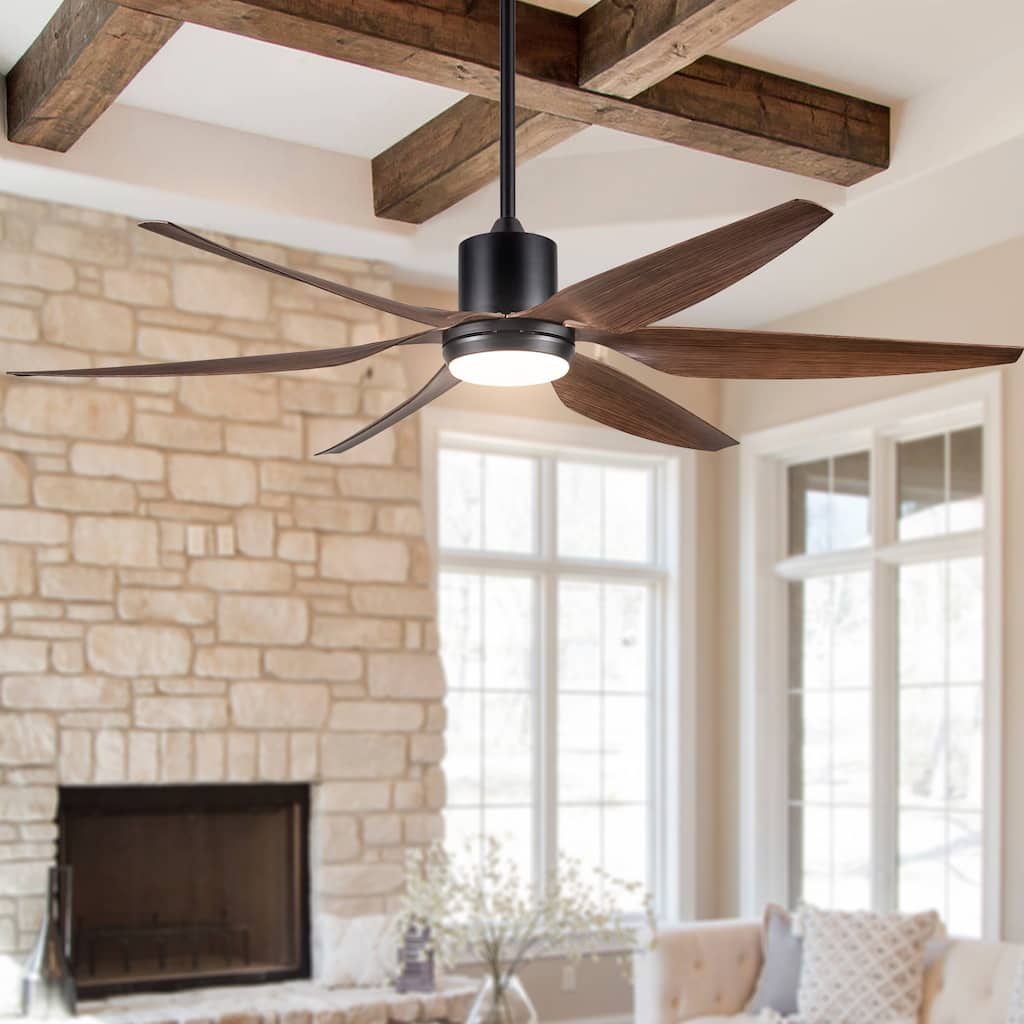 YUHAO 66 in. Integrated LED Farmhouse Indoor Brown Smart Ceiling Fan with Distressed Wood Blades and Remote Control