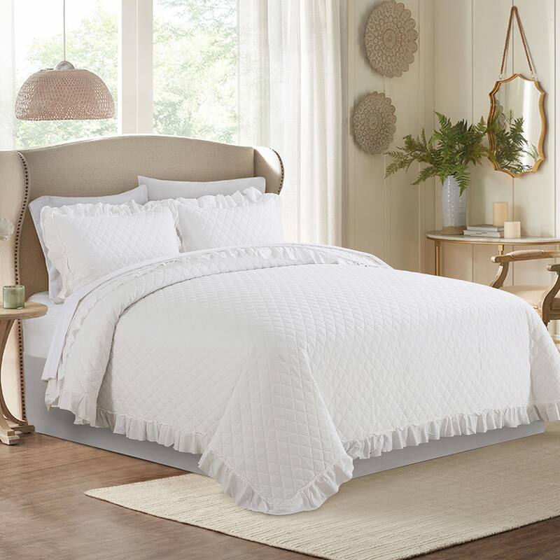 3 Piece Ruffle Quilt Set Lightweight Bedspreads Coverlet