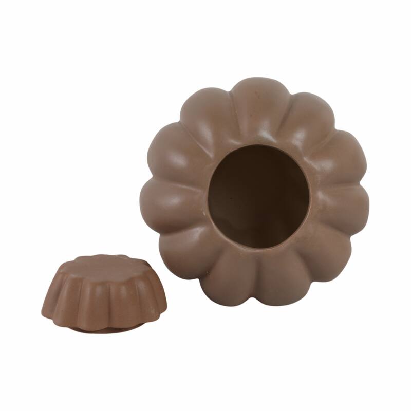 Stoneware Decorative Jar with Lid Fluted Sculpted Silhouette Style