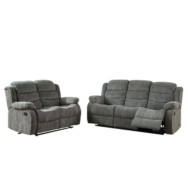slide 1 of 8, 2 Piece Chenille Upholstered Reclining Sofa Set in Gray 2 Piece