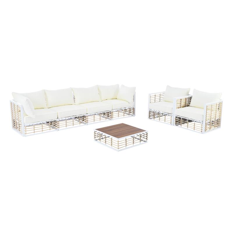 7-Piece Outdoor Metal Modular Sectional Sofa Set with Coffee Table and Chairs, Free Combination