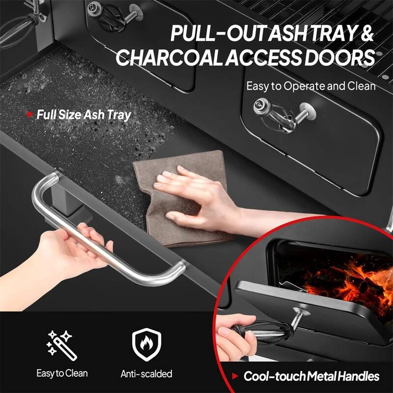 37.4" Charcoal Grill With Two Foldable Side Tables