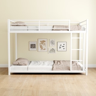 Twin over Twin Heavy-duty Sturdy Metal Bunk Bed with Safety Guardrail