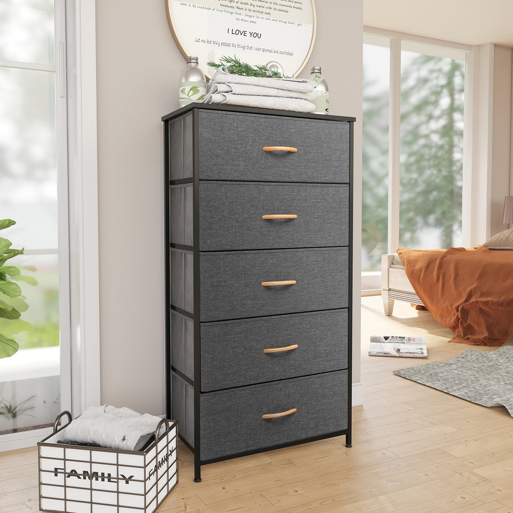 Pellebant Fabric Vertical Dresser Storage Chest Tower with 5 Drawers