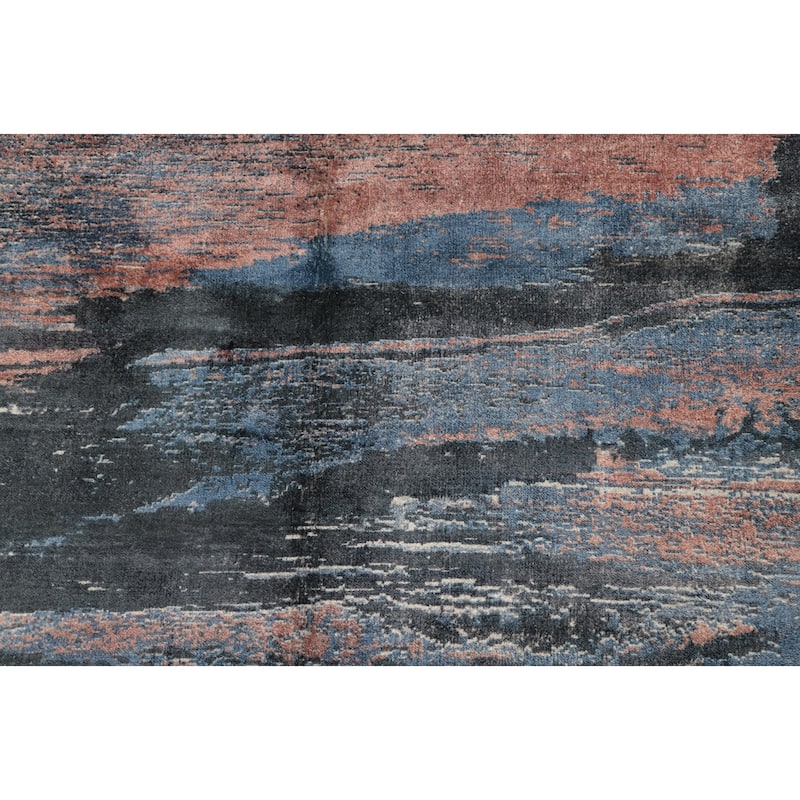 Hand Knotted Oriental Viscose Silk Carpet Modern Pictorial Coral Abstract Area Rug - 7' 8'' X 5' 6''