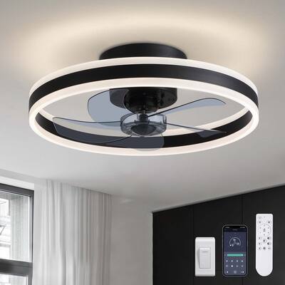 20 in. Black Low Profile Ceiling Fan with Light 6-Speed Flush Mount Ceiling Fan with App Smart Remote Control for Bedroom