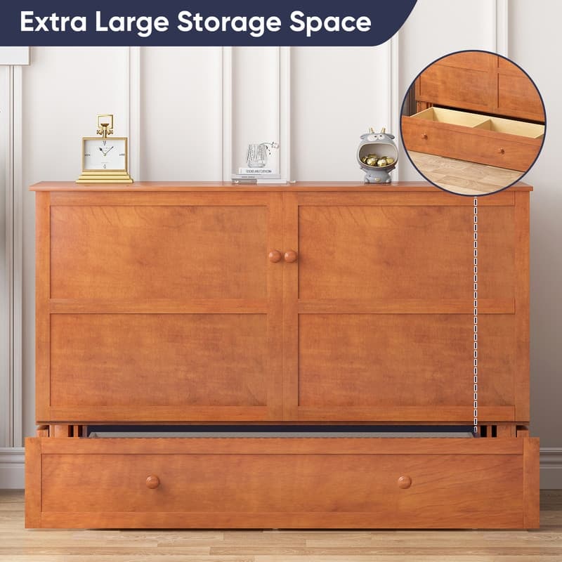 Mixoy Murphy Bed with Mattress,Modern Cube Foldable Cabinet Bed with Charging Station