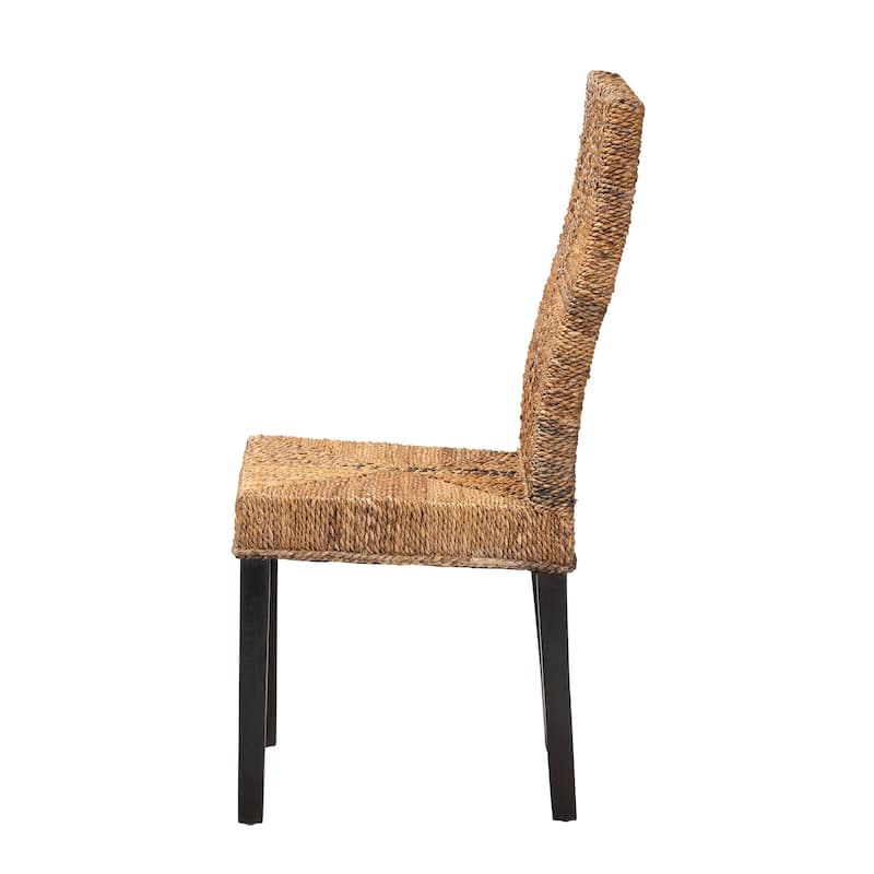 Laymi Modern Bohemian Dark Brown Mahogany Wood and Banana Fiber Dining Chair