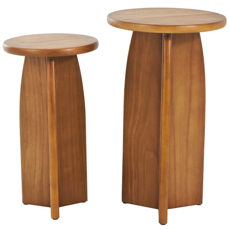 Black or Brown Wood Pedestal Accent Table (Set of 2)