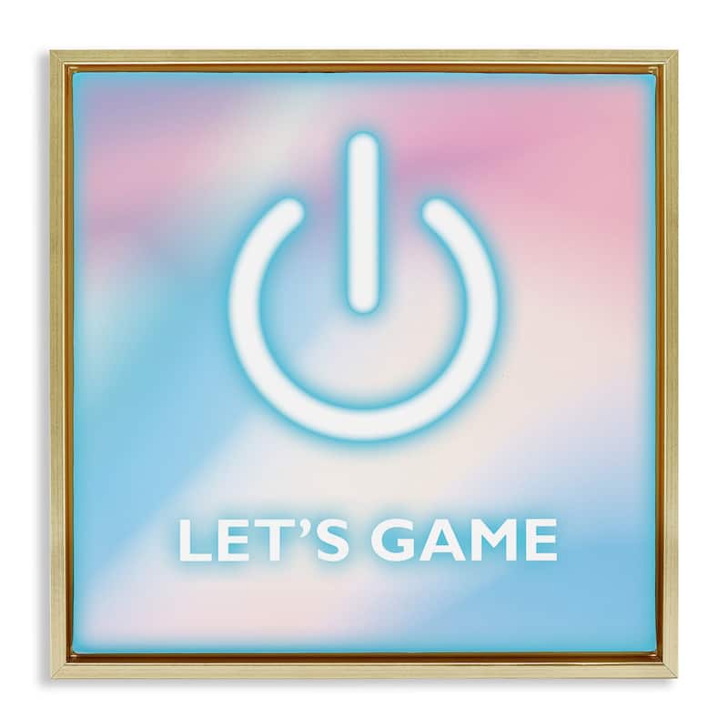 Stupell Pastel Let's Game Power Symbol Framed Floater Canvas Wall Art Design By Yass Naffas Designs - 18 x 18 - Gold