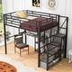 preview thumbnail 15 of 22, Full Size Metal Loft Bed with Wardrobe, Built-in Wood Tabletop Desk, Storage Shelves and Storage Stairs for Bedroom
