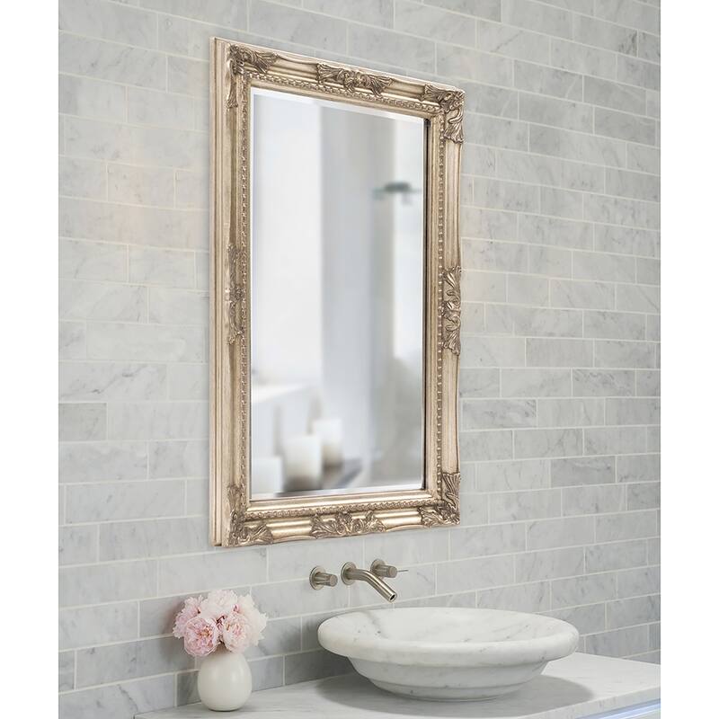Allan Andrews Warm Silver Rectangular Beaded Texture Wood Framed Wall Mirror - 36"H x 24"W