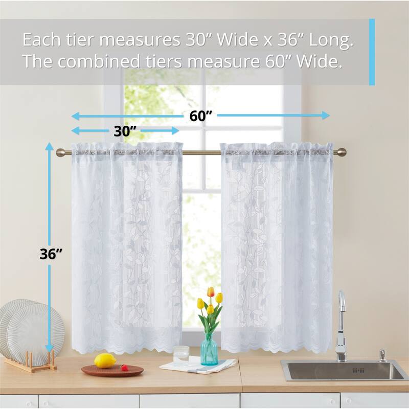 HLC.me Joyce Lace Sheer Kitchen Cafe Curtain Tiers for Small Windows, Kitchen & Bathroom