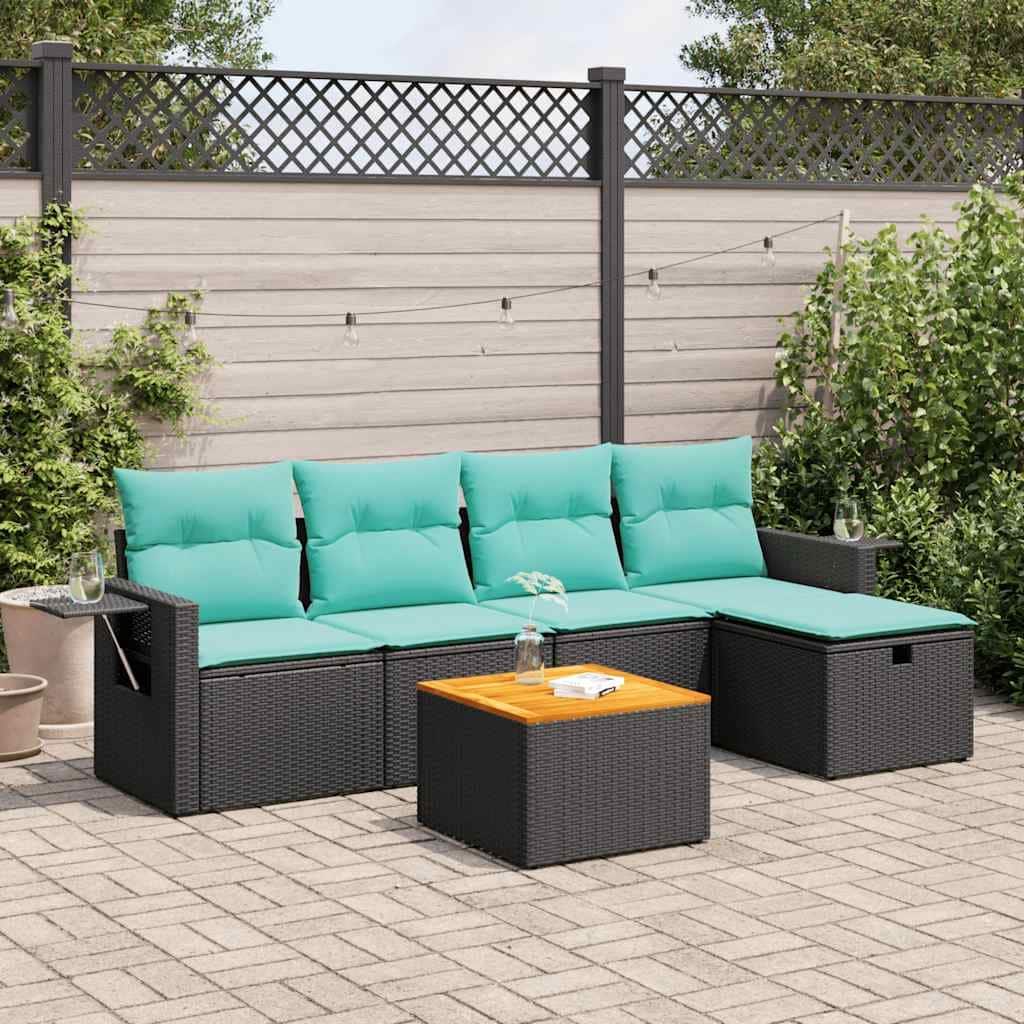 vidaXL Patio Sofa Set with Cushions Outdoor Furniture 6 Piece Poly Rattan - 21.7" x 24.4" x 27.2"