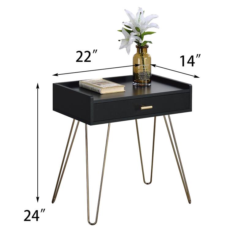 Black and Gold Wood Storage End Table