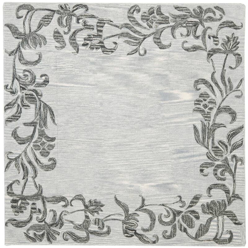 SAFAVIEH Handmade Soho Louisa Floral N.Z. Wool Rug - 6' Square - Silver/Grey