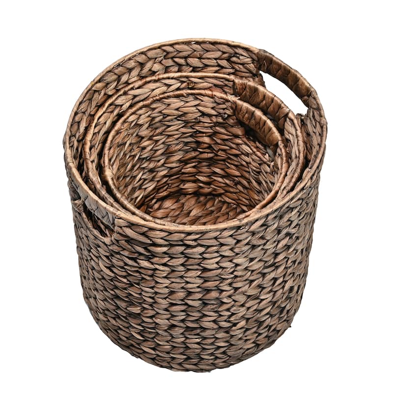 Handwoven Hyacinth Cylinder Nesting Baskets with Handles (Set 3)