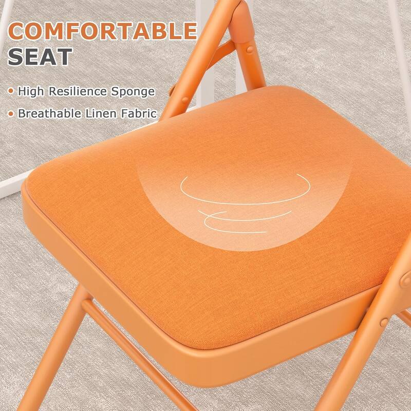 4 Pack Metal Folding Chairs with Padded Cushion and Back, Stackable Fabric Dining Chair Set, Upholstered Commercial Seat