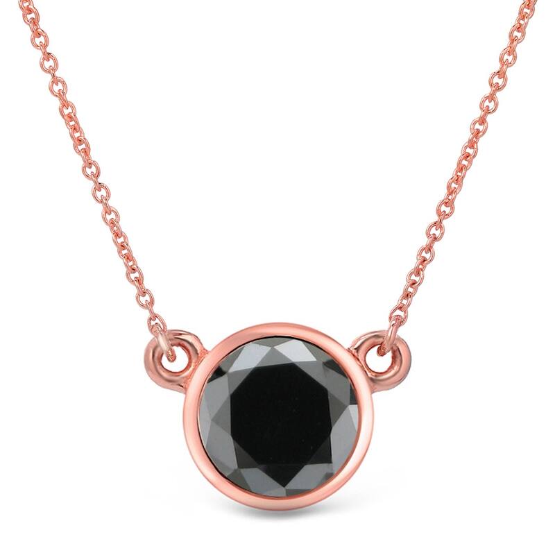 Auriya 14k Gold 1 1/2ctw Bezel-set Solitaire Black Diamond Necklace - Rose