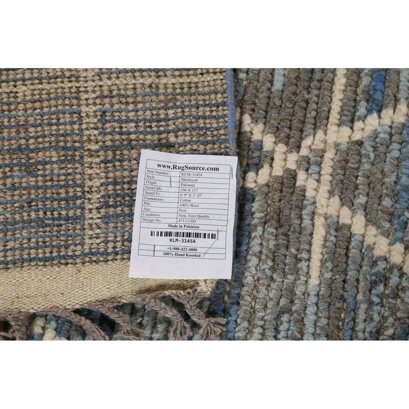 Striped Blue Moroccan Oriental Area Rug Handmade Wool Carpet - 3'10"x 6'9"