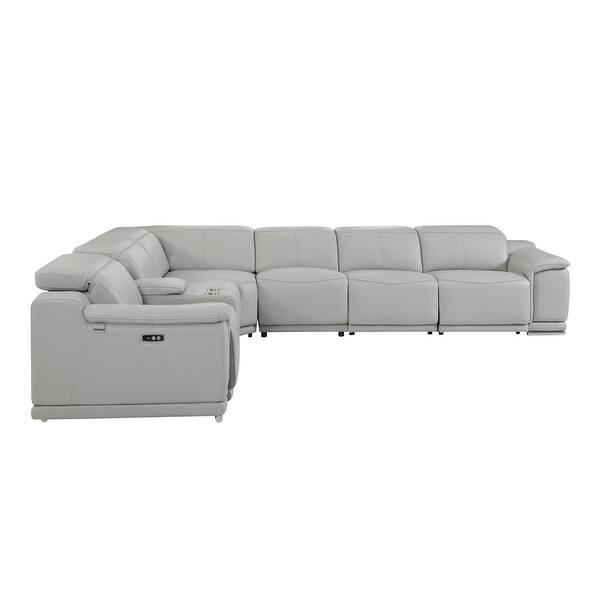 Gray Italian Leather Power Reclining U Shaped Seven Piece Corner Sectional With Console Gray Italian Leather Power Reclining U Shaped Seven Piece Corner Sectional With Console