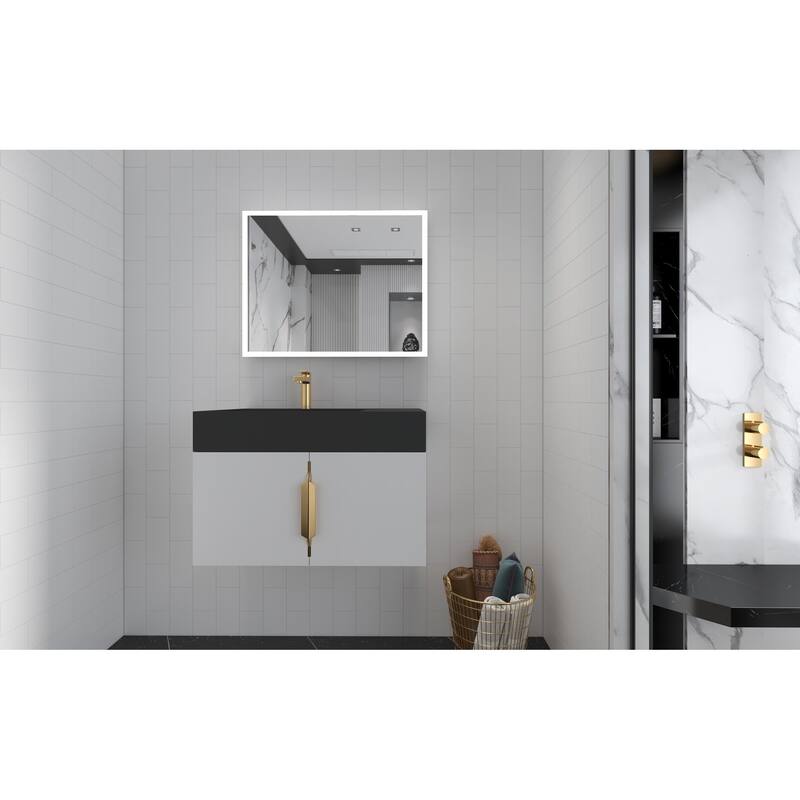 Amazon 30" Wall Mounted Bathroom Left Basin Vanity Set w/ Black Top