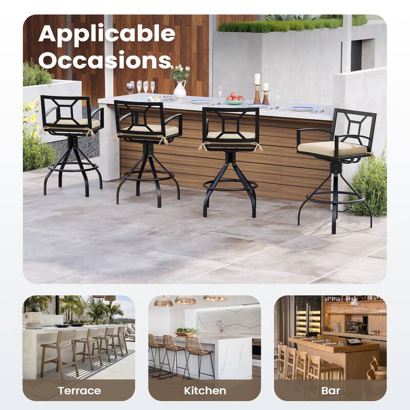 Outdoor Indoor Patio Aluminum Armrest Swivel Bar Stools with Sunbrella Fabric Cushion