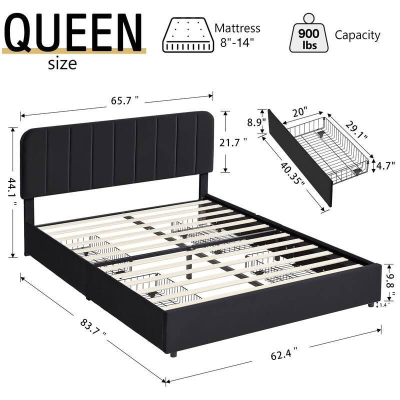 Javlergo Upholstered Platform Bed Frame with Storage Drawers and Adjustable Headboard, No Box Spring Needed
