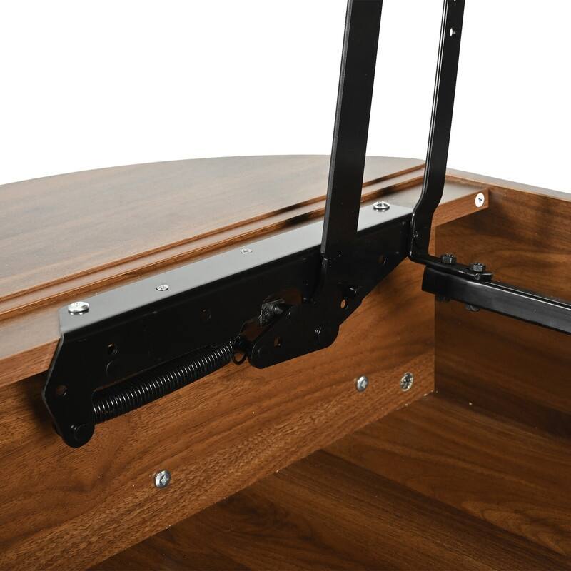 Wood Lift Top Coffee Table with Hidden Storage, 47" Oval Lift Table Top wavy grooves Design Conversation Table