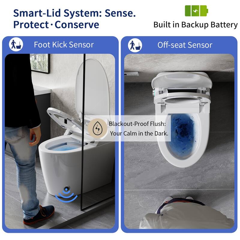 Smart Toilet Bidet Combo with Foot Sensor Open Cover/Seat, Self-Cleaning Nozzle,Knob Control, Soft Close, Auto Flush