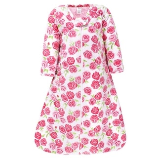 Hudson Baby Girls Long Sleeve Plush Faux Fur Sleeping Bag, Wearable Blanket, Pink Roses
