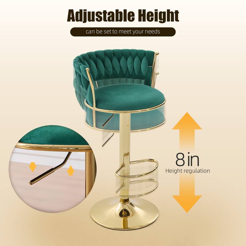 HOMEFUN Velvet Adjustable Height Swivel Armless Bar Stools With Golden Footrest(set of 2)