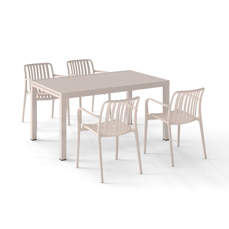 Outdoor Dining Set 5-Piece Stackable Plastic Lightweight Dining Armchair and Extendable Dining Table