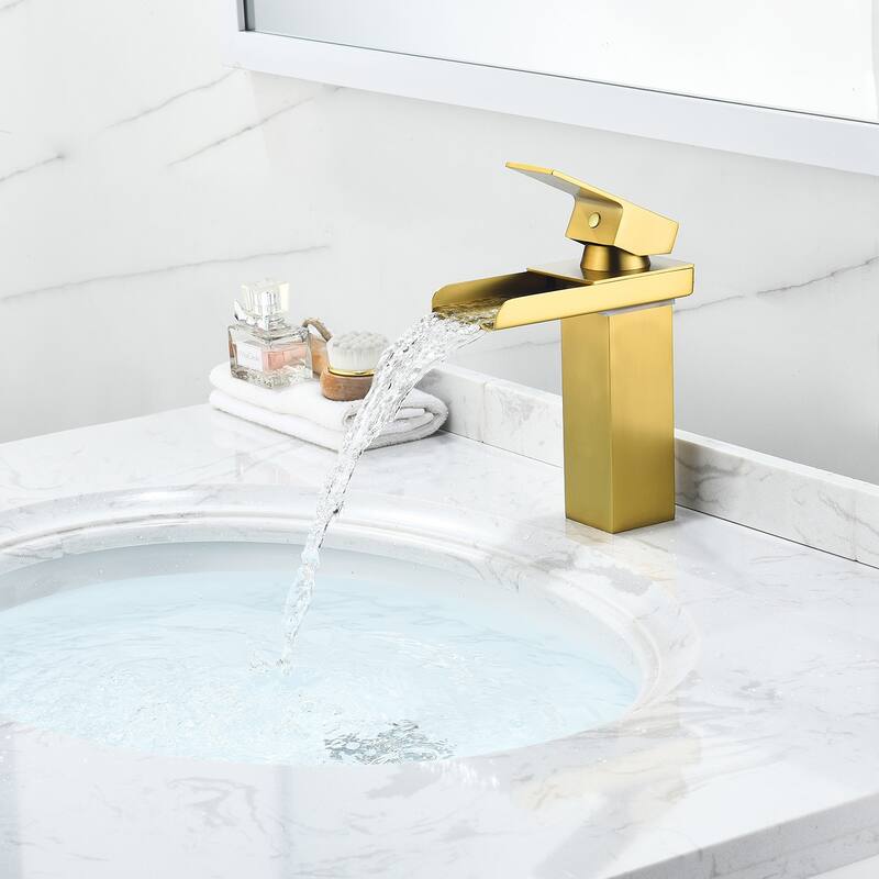 Altair Sassor Single Hole Single-Handle Waterfall Bathroom Faucet in Brushed Gold
